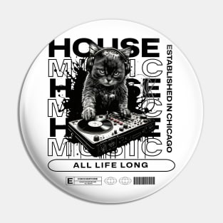 HOUSE MUSIC  - Cat Dj Text Overlap (Black) Pin