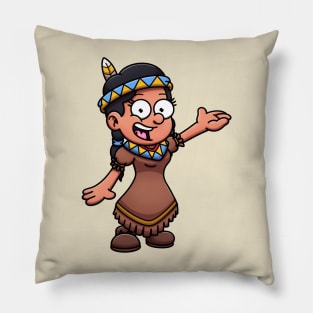 Cartoon Girl Wearing Native American Clothes Pillow