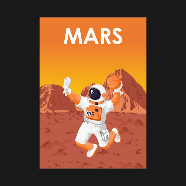 Mars Astronaut Playing Basketball Vintage Travel Poster by jornvanhezik