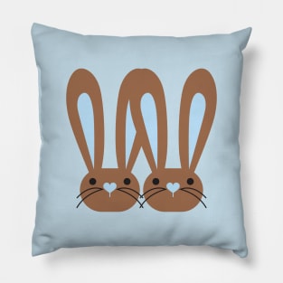 Cute Blue Heart Nose Brown Bunnies Pillow