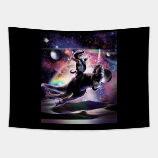 Galaxy Cat On Dinosaur Unicorn In Space Tapestry