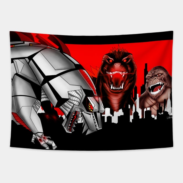 titans in the kaiju fight Tapestry by jorge_lebeau