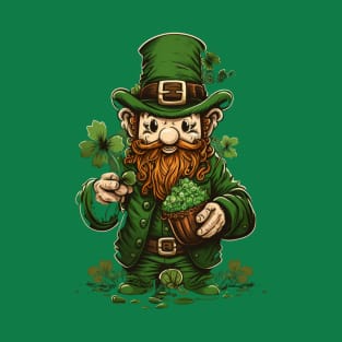 green gnome wearing a green hat with a shamrock T-Shirt