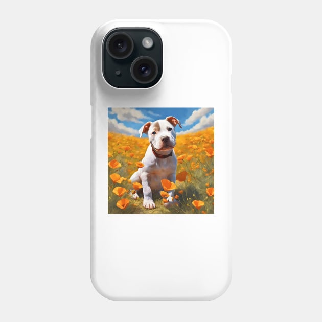 California Poppy Pitbull Puppy Phone Case by Doodle and Things