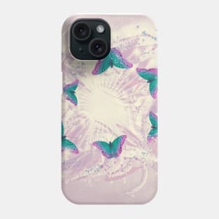 Abstract beautiful retro butterflies swarm over faded wattle Phone Case