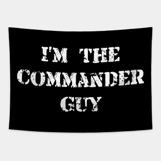 Commander Guy White Text Tapestry