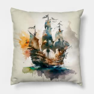 Pirate Ship watercolor Pillow