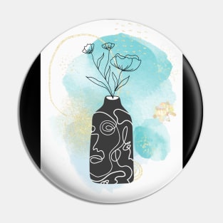 Flower vase watercolor painting - light blue paint Pin