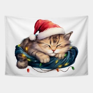 Lazy Manx Cat At Christmas Tapestry