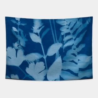 Blue Cyanotype Herb Garden Plants Print Tapestry