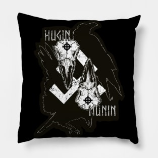 Hugin and Munin, Odin’s ravens - huginn, muninn, raven, skull, rune, night, dark sticker, death, goth Pillow