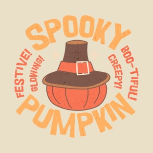 Halloween Thanksgiving Pumpkin Pilgrim Hat Crossover Holiday Retro Fun Design T-Shirt