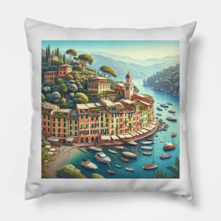 Portofino Italy Illustration Pillow