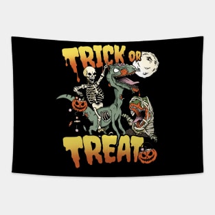 Skeleton Riding Zombie Dinosaur Trick or Treat Halloween Tapestry