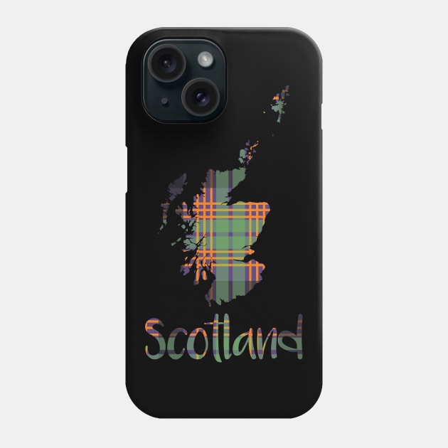 Scotland Halloween Coloured Tartan Map Typography Design Phone Case by MacPean