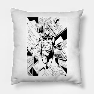 Bat guy leaps into the city Pillow