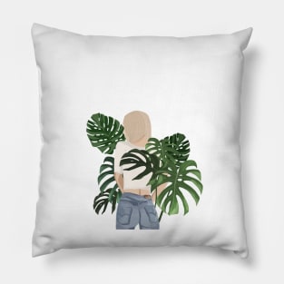 Girl With Monstera Plants Pillow
