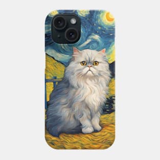 Persian Cat Breed Portrait Painting in a Van Gogh Starry Night Art Style Phone Case