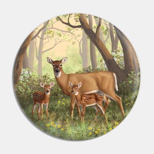 Whitetail Deer Doe & Cute Twin Fawns Pin