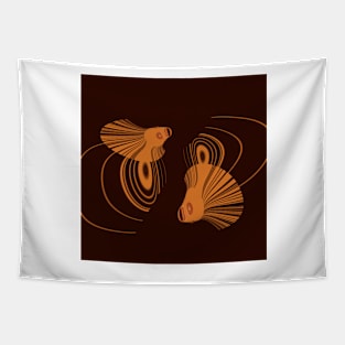 fun cartoon doodle of twin bright orange goldfish Tapestry