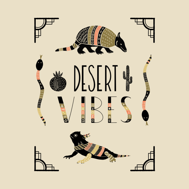 Desert Vibes Armadillo and Horned Lizard Southwestern Art Deco Motif by ksrogersdesigns