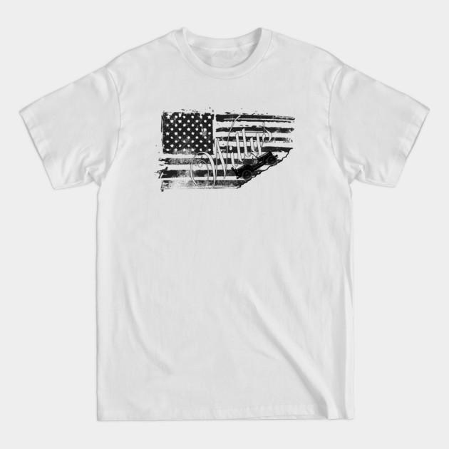 Discover Willys 4x4 Off-road Military Overland Vehicle On US Vintage Flag - 4x4 - T-Shirt