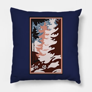 Retro Vintage Winter Forest Rose and Blue Pillow