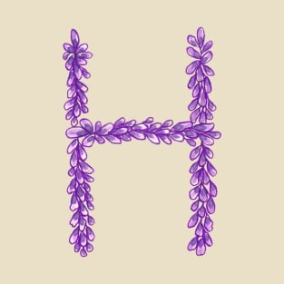 Lavender Letter H Hand Drawn in Watercolor and Ink T-Shirt