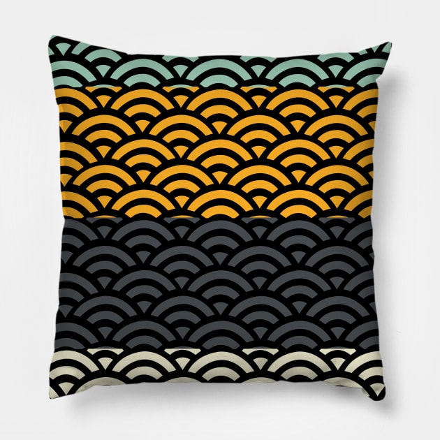 Retro Japanese Clouds Pattern RE:COLOR 10 Pillow by HCreatives