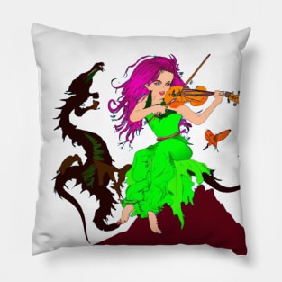 Violin Girl and Dragon Dancing Pillow