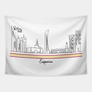 Doha Skyline - in one line - Qatar 2022 - España Tapestry