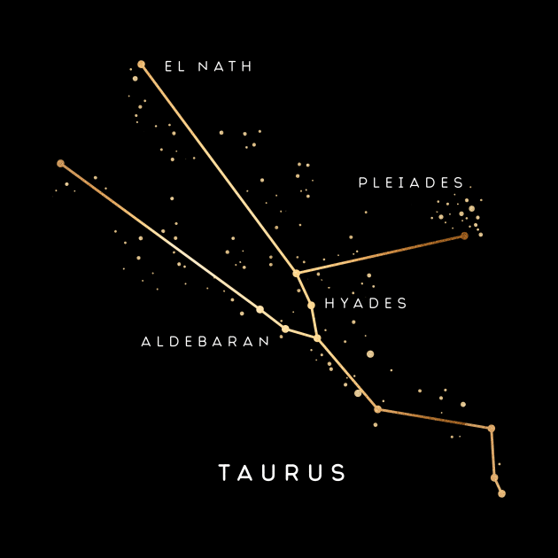 Gold Taurus Zodiac Constellation T-Shirt by Darkstar Designs