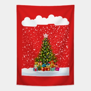 Outdoor snow Christmas fir Tree fresh snowflakes falling Tapestry