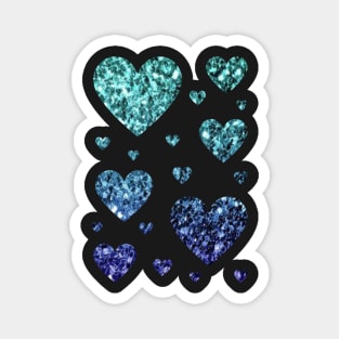 Teal and Dark Blue Ombre Faux Glitter Hearts Magnet