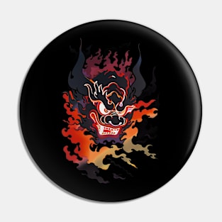 Traditional Oni Mask In Flames Pin