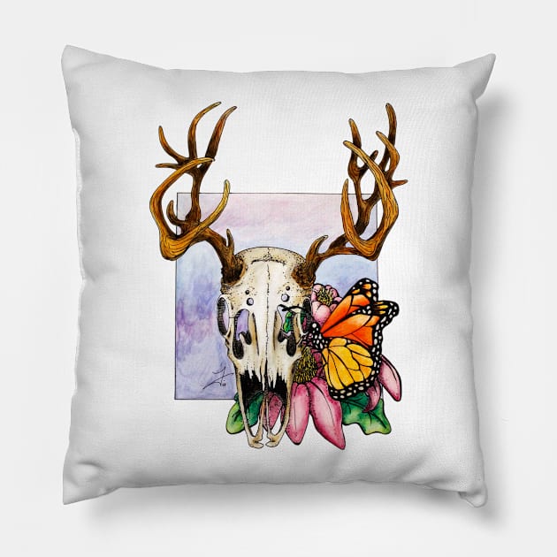 Deer Skull & Butterfly Pillow by FontaineN