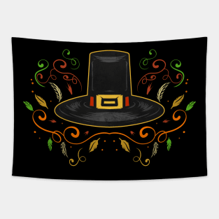 Pilgrims Hat With Leaves And Ornaments Thanksgiving Tapestry