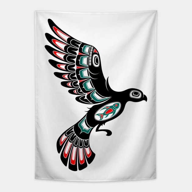 Red and Green Haida Spirit Flying Bird Tapestry by jeffbartels