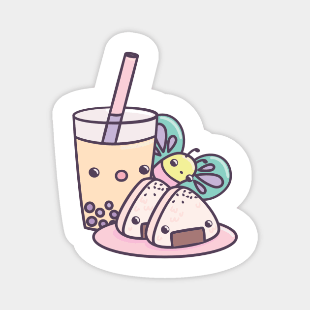 Bubble tea and onigiri snack time Magnet by mohu