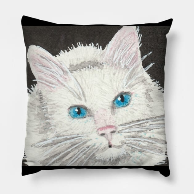 white cat face Pillow by SamsArtworks