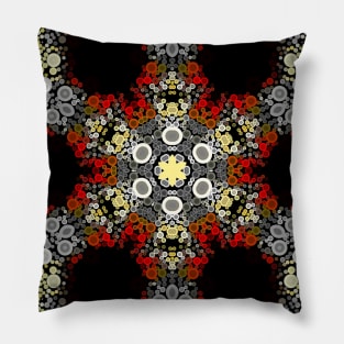 Dot Mandala Flower Red Yellow and Grey Pillow