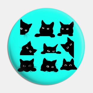 Cute Funny Black Cat in Different Positions Artwork Pin