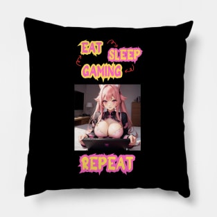 Eat Sleep Gaming Repeat Anime Girl Pillow