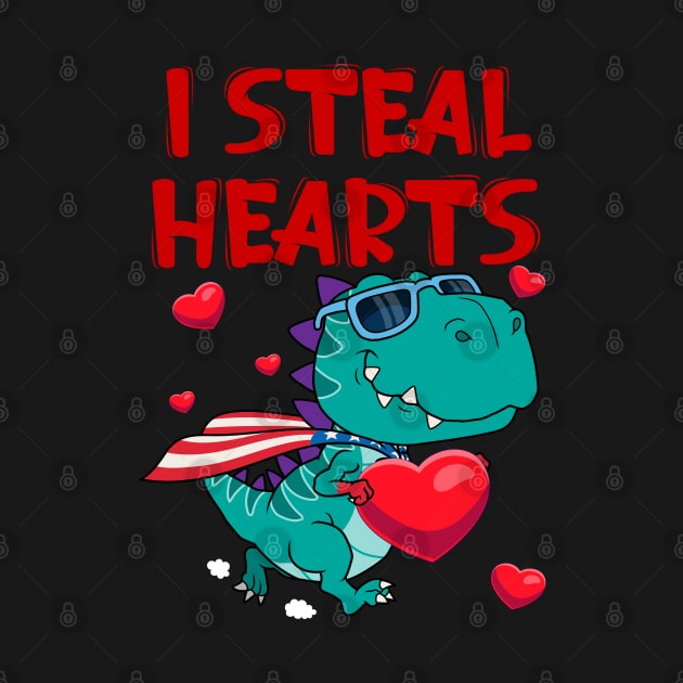 Kids I Steal Hearts Trex Dino Cute Baby Boy Valentines Day Gift by ragsmips