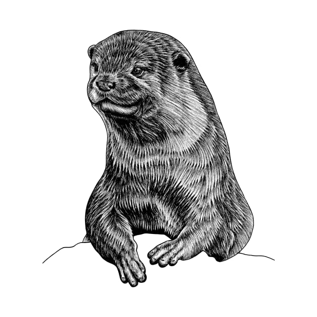 Asian small clawed otter ink illustration by lorendowding