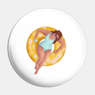 Girl In Swimming Pool Illustration, polka dot floaty Pin