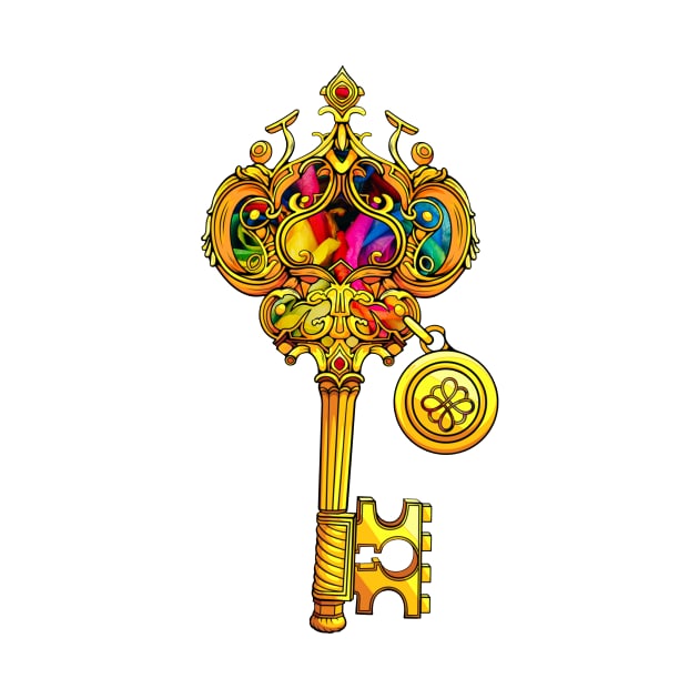 Cute Colorful Golden Key for the Couple Love Lock by ForestWhisper