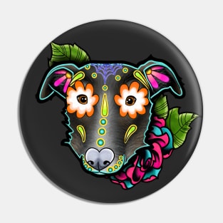 Wirehaired Terrier Mix - Day of the Dead Sugar Skull Dog Pin