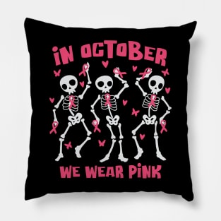Breast Cancer Awareness Halloween Skeletons Dancing Pillow
