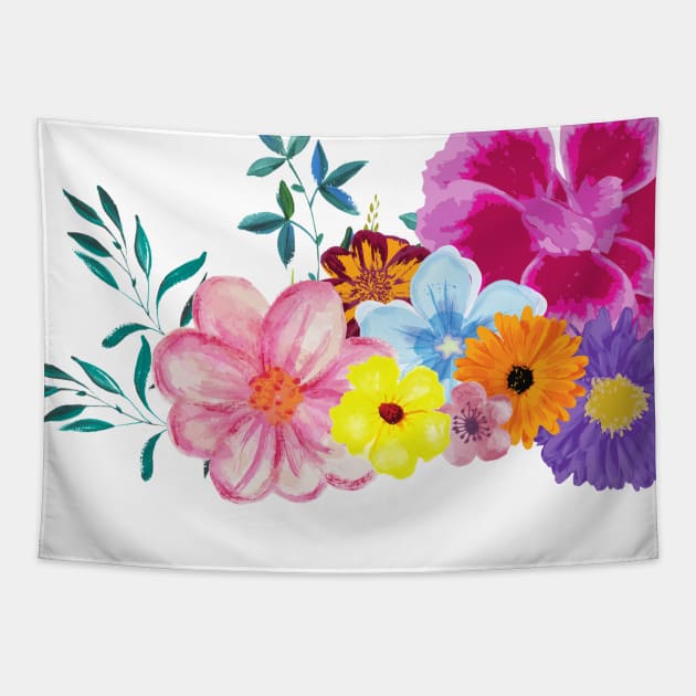 Cute aesthetic colorful Flowers Tapestry by Maroua